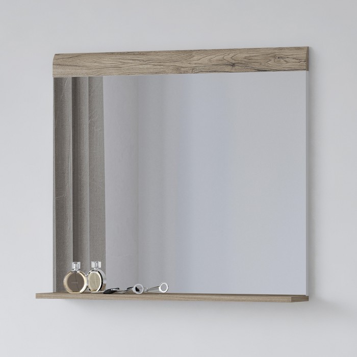 Miroir design OHIO – 83x72 cm – Chêne clair avec étagère intégrée