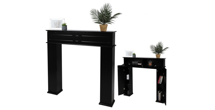 Contour de cheminée décorative coloris noir avec 3 portes - dimensions 107x18xH100cm