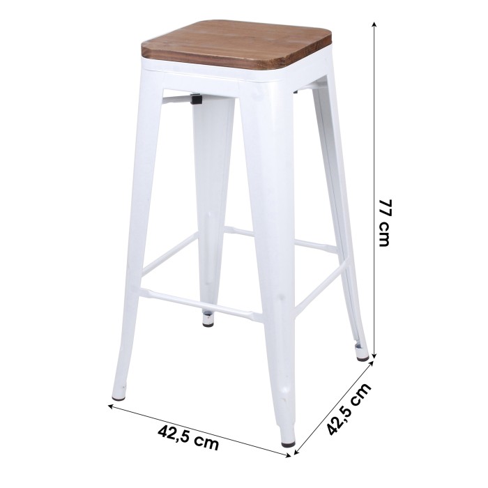 Tabouret de bar style vintage en métal, coloris blanc mat - dimensions 43x43xH77cm