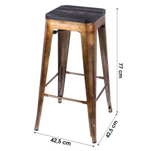 Tabouret de bar style vintage en métal, coloris doré - dimensions 43x43xH77cm