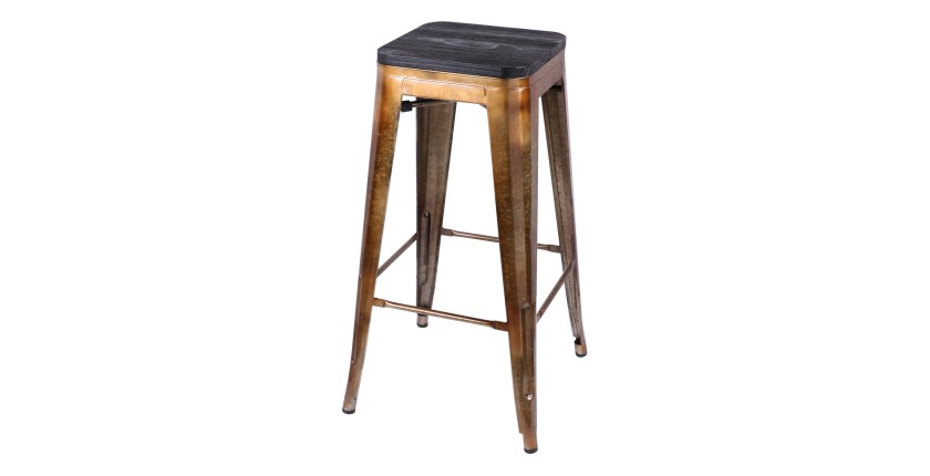 Tabouret de bar style vintage en métal, coloris doré - dimensions 43x43xH77cm
