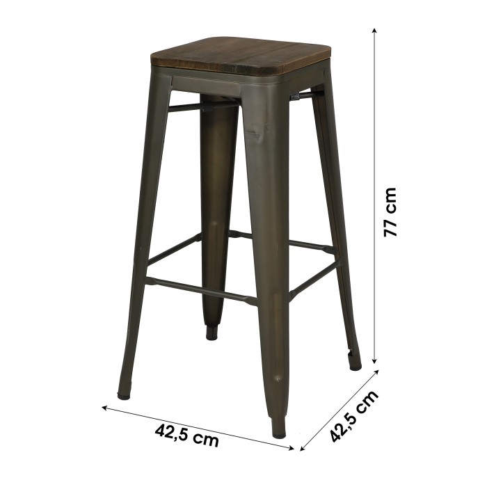 Tabouret de bar style vintage en métal, coloris gris industriel - dimensions 43x43xH77cm