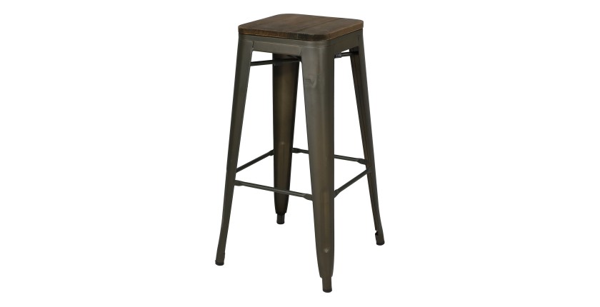 Tabouret de bar style vintage en métal, coloris gris industriel - dimensions 43x43xH77cm