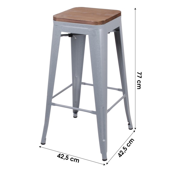 Tabouret de bar style vintage en métal, coloris gris - dimensions 43x43xH77cm
