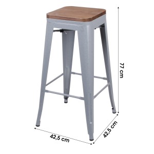Tabouret de bar style vintage en métal, coloris gris - dimensions 43x43xH77cm