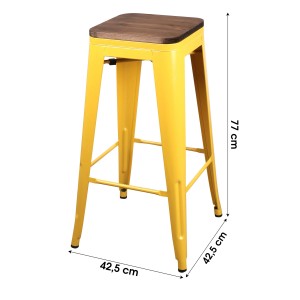 Tabouret de bar style vintage en métal, coloris jaune - dimensions 43x43xH77cm