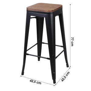 Tabouret de bar style vintage en métal, coloris noir - dimensions 43x43xH77cm