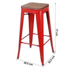 Tabouret de bar style vintage en métal, coloris rouge - dimensions 43x43xH77cm