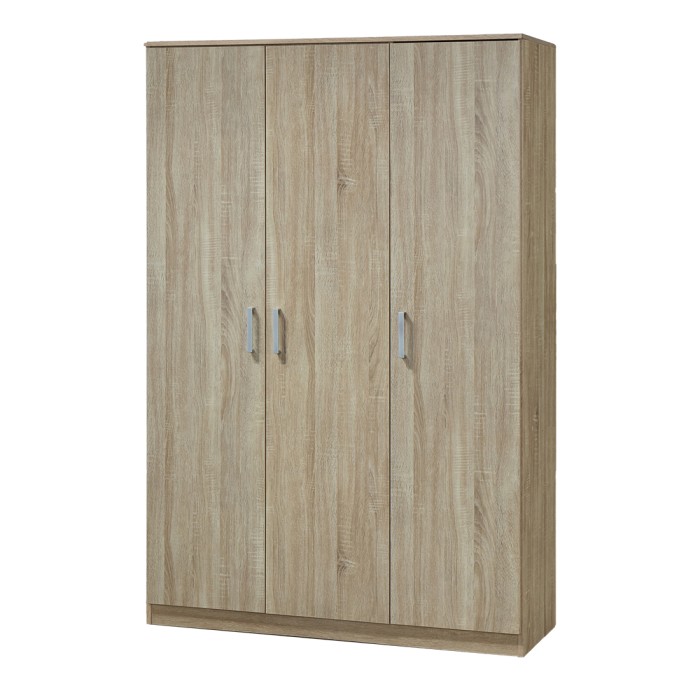 Armoire BERGAMA 3 portes, chêne Sonoma, poignées grises, style contemporain et pratique