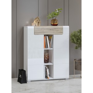 Ensemble design de 5 meubles d'entrée collection OHIO coloris blanc et chêne.