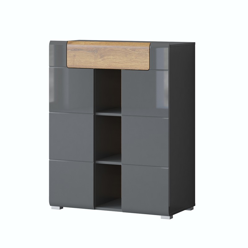 Meuble d'entrée design collection OHIO coloris gris anthracite et chêne vernis.