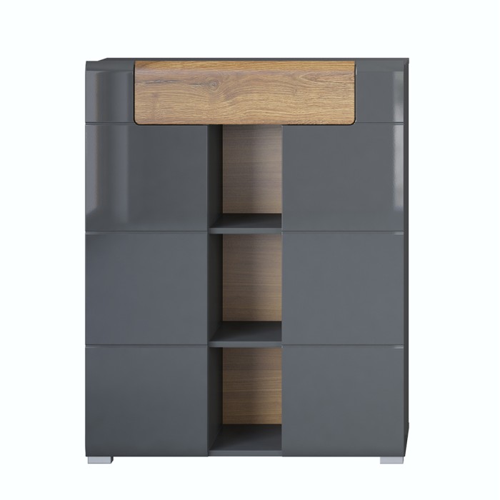 Ensemble design de 5 meubles d'entrée collection OHIO coloris gris anthracite et chêne vernis.