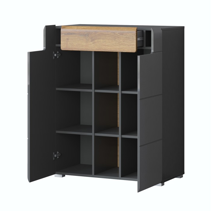 Ensemble design de 5 meubles d'entrée collection OHIO coloris gris anthracite et chêne vernis.