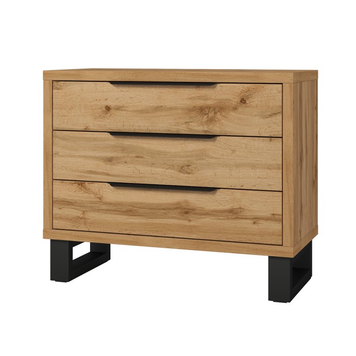 Commode MILOS – 3 tiroirs style industriel chêne brut et noir