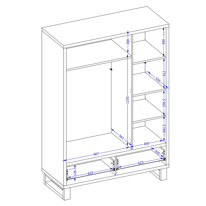 Chambre compléte style industriel collection MILOS : armoire 3 portes, lit 140x200, commode, chevets, chêne brut et noir