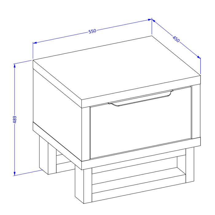Ensemble lit 140x200 et chevets style industriel, collection MILOS, chêne brut/noir, sommier inclus