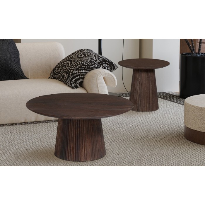 Table ronde collection MITCHEL en bois exotique de manguier brun diamètre 80 cm