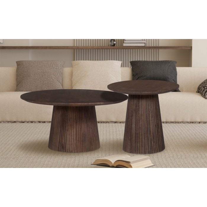 Table basse ronde collection MITCHEL en bois exotique de manguier brun diamètre 50 cm