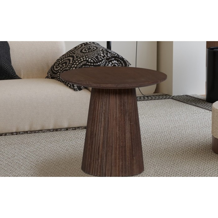Table basse ronde collection MITCHEL en bois exotique de manguier brun diamètre 50 cm