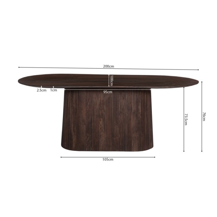 Table basse ovale collection MITCHEL en bois exotique de manguier brun foncé 200x100cm