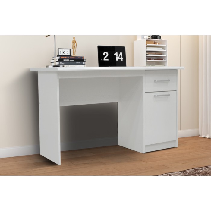 Bureau droit de la collection PRAGUE un tiroir et une porte coloris blanc