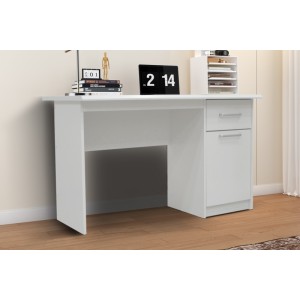 Bureau droit de la collection PRAGUE un tiroir et une porte coloris blanc