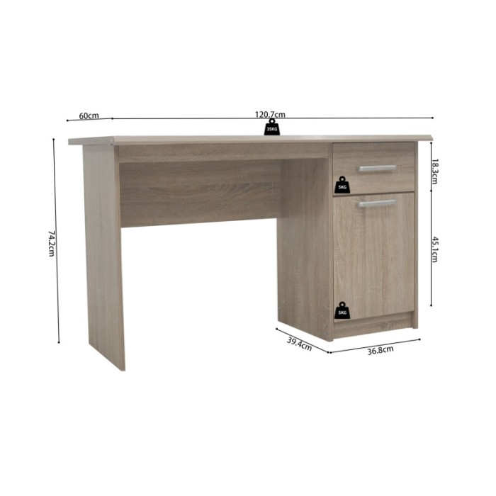 Bureau droit de la collection PRAGUE un tiroir et une porte coloris chêne sonoma