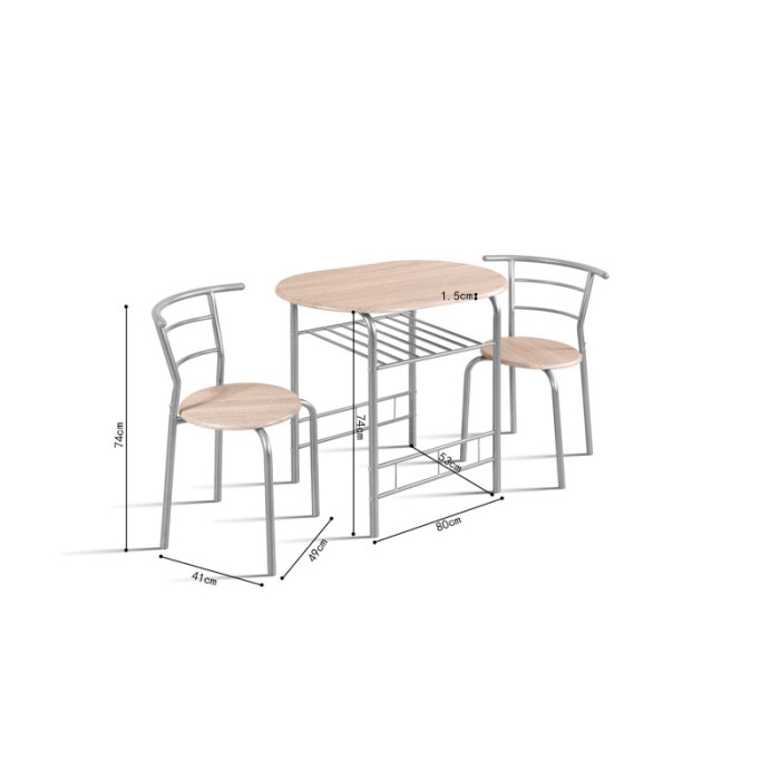 Table à manger ovale avec grille de rangement et ses 2 chaises idéal petit espace - Papier décor chêne sonoma