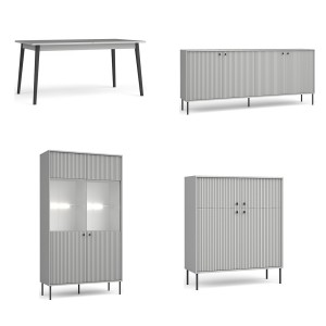 Salle à manger complète ISIS : Vaisselier, Buffet, Vitrine et Table Extensible.
