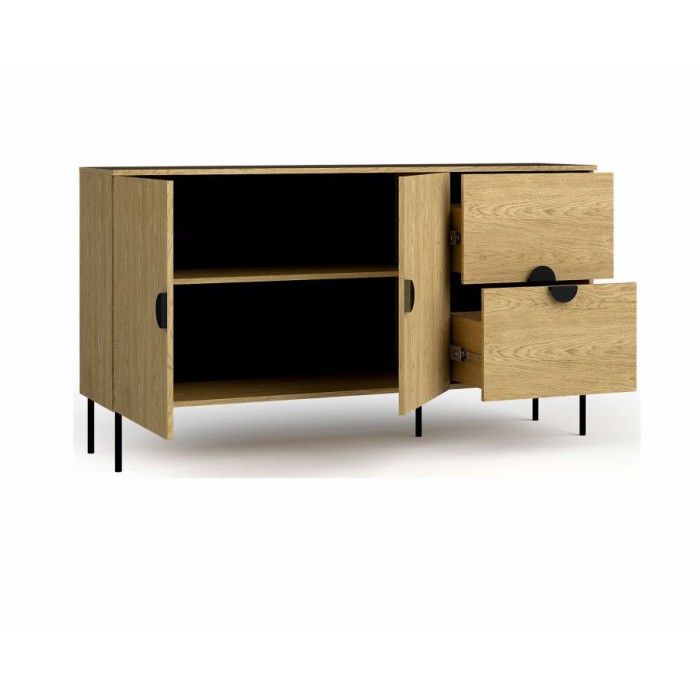 Ensemble meubles salon : Meuble TV 200 cm, table basse, buffet, chêne, collection MONDO