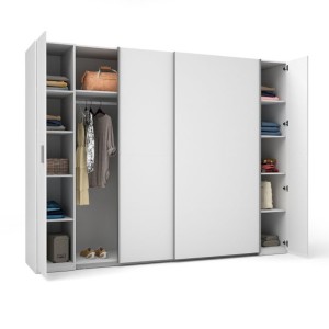 Armoire 4 portes STAR – Blanc – Avec penderie intégrée – L264 cm