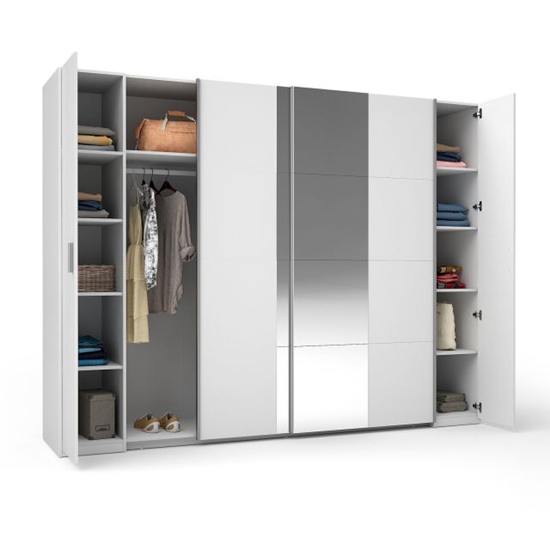 Armoire 4 portes avec miroir STAR – Blanc – Avec penderie – L264 cm