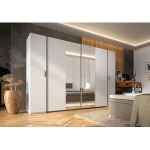 Armoire 4 portes avec miroir STAR – Blanc – Avec penderie – L264 cm