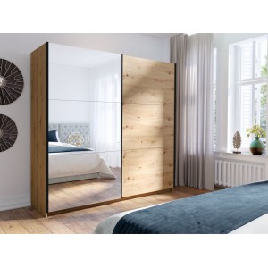 Armoire 2 portes coulissantes avec miroir - coloris chêne - 200x207x62 cm - collection ARSALA