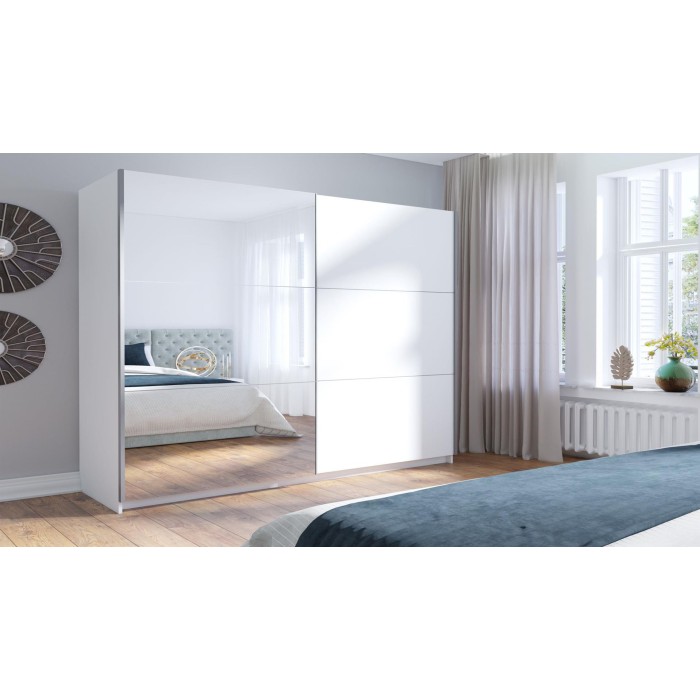 Armoire 2 portes coulissantes avec miroir - 150 cm- blanc alpin mat - collection ARSALA