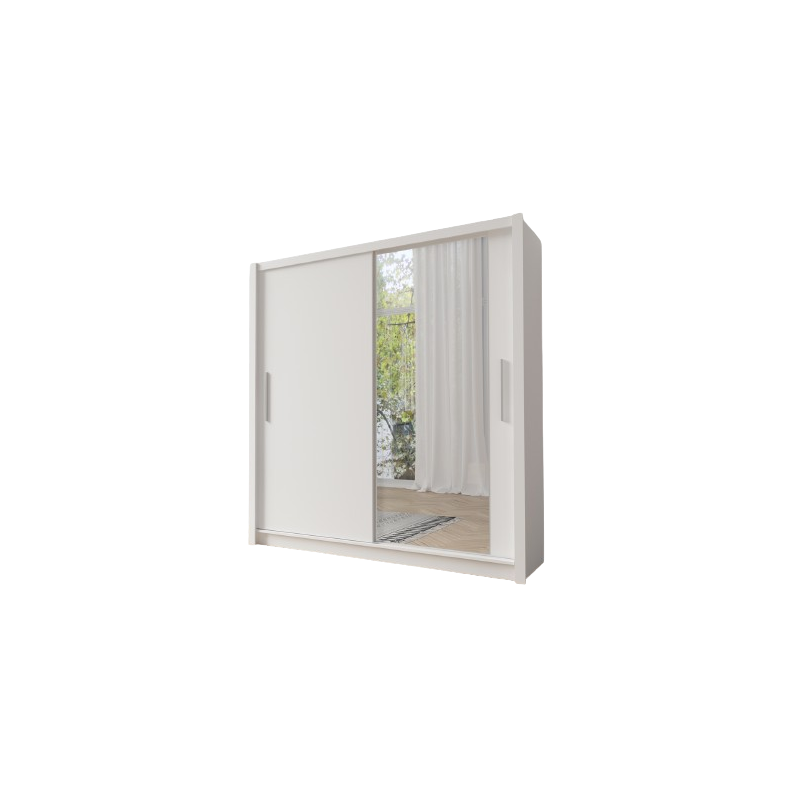 Armoire 205cm 2 portes coulissantes, coloris blanc, collection OZZULA