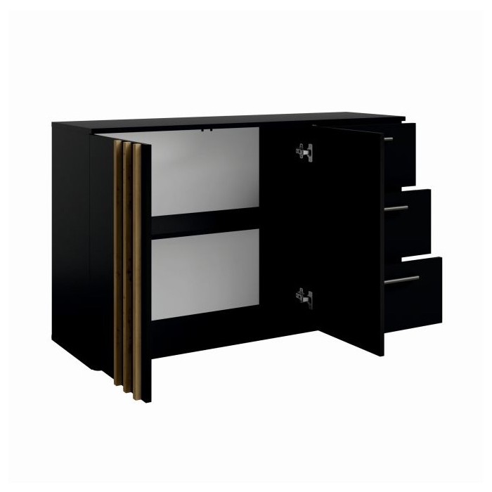 Commode VARIA - 2 portes et 3 tiroirs - Design moderne coloris noir et chêne artisan