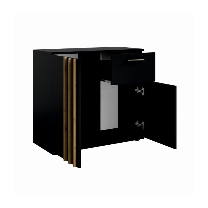 Commode VARIA - 2 portes et 1 tiroir - Design moderne coloris noir et chêne artisan