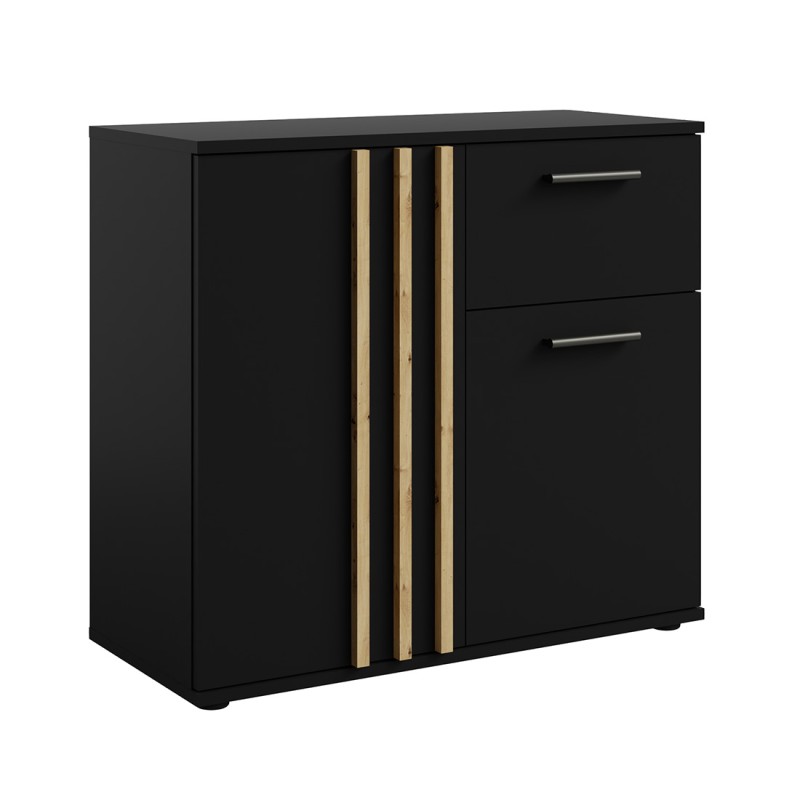 Commode VARIA - 2 portes et 1 tiroir - Design moderne coloris noir et chêne artisan