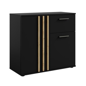 Commode VARIA - 2 portes et 1 tiroir - Design moderne coloris noir et chêne artisan