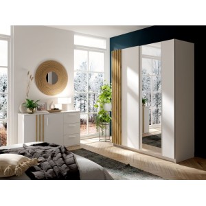 Commode VARIA - 2 portes et 3 tiroirs - Design moderne coloris blanc et chêne artisan