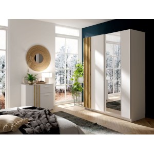 Commode VARIA - 2 portes et 1 tiroir - Design moderne coloris blanc et chêne artisan