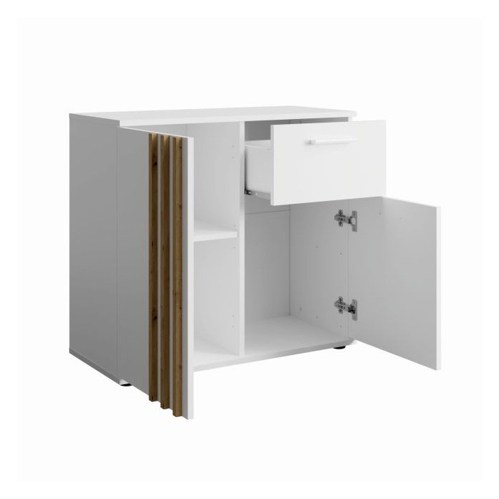 Commode VARIA - 2 portes et 1 tiroir - Design moderne coloris blanc et chêne artisan