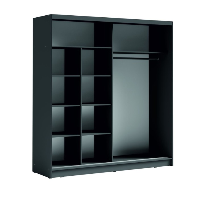 Armoire 2 portes coulissantes avec miroir 205 cm - gris graphite - Collection BAHIA