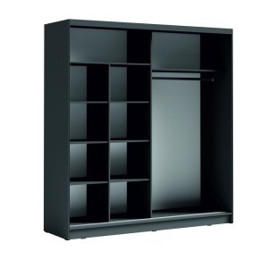 Armoire 2 portes coulissantes avec miroir 205 cm - gris graphite - Collection BAHIA