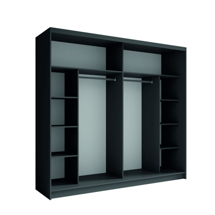 Ensemble chambre NOFI - Lit 180x200 cm avec sommier, 2 tiroirs, chevets, armoire et commode - gris graphite