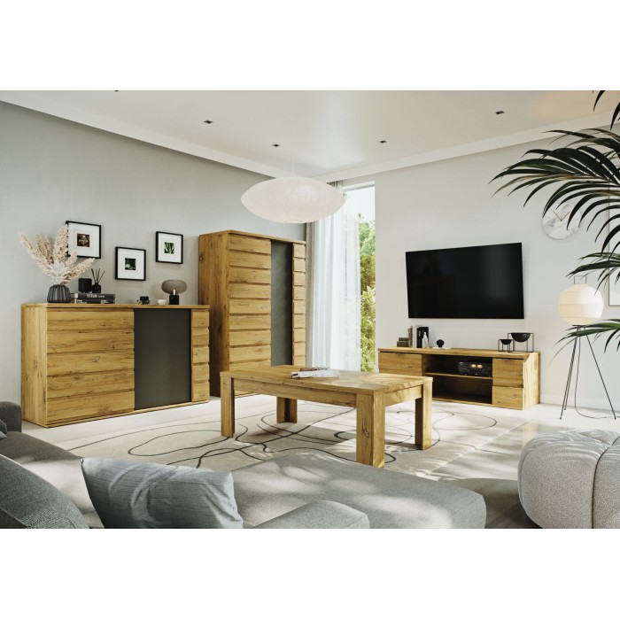 Meuble TV ROMI - Coloris chêne et gris graphite - 165 x 52 x 55 cm