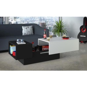 Table basse bar IZIA - Noir et blanc avec rangement - Dimensions 117 x 52 x 40 cm