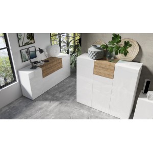 Buffet haut design RIGA blanc et chêne