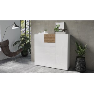 Buffet haut design RIGA blanc et chêne